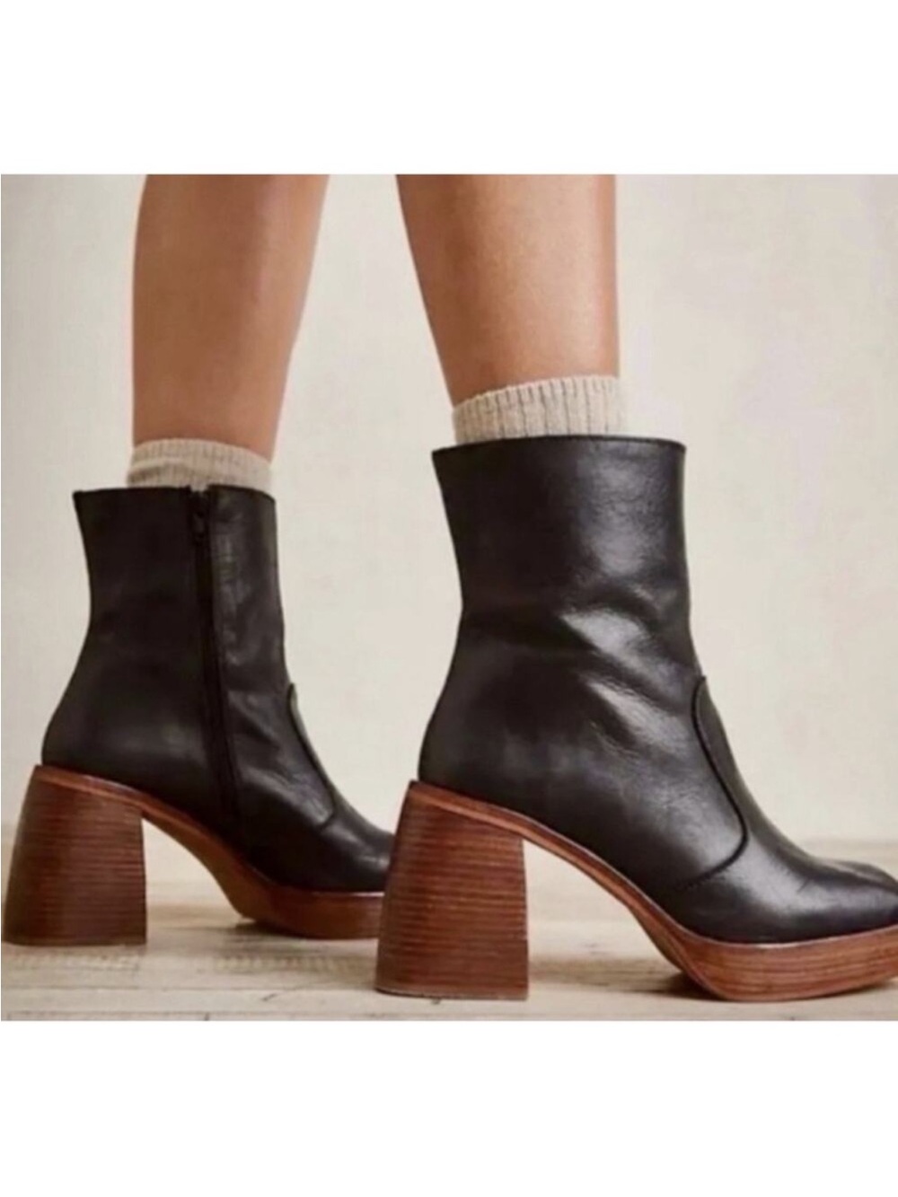 Free People Ruby Black Leather Platform Boots. Women's size 38.5